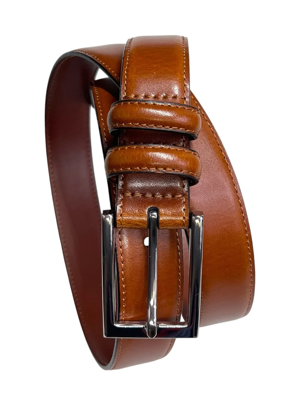 Johnston & Murphy Brown Leather Dress Belt with Silver Buckle